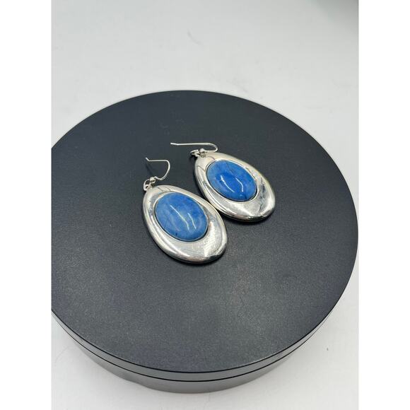 SSD Simon Sebbag Designs Oval Blue Stone Sterling Silver Dangle Large Earrings - Picture 14 of 14